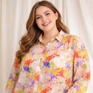 Liz Claiborne 16W Floral Cotton Blouse
